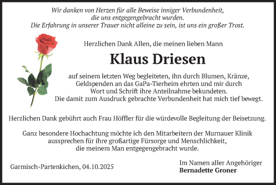 Traueranzeige von Klaus Driesen von merkurtz