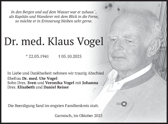 Traueranzeige von Klaus Vogel von merkurtz