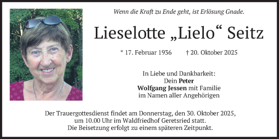 Traueranzeige von Lieselotte Seitz von merkurtz