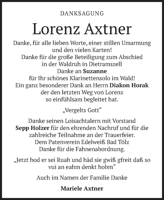 Traueranzeige von Lorenz Axtner von merkurtz