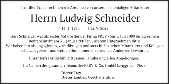 Traueranzeige von Ludwig Schneider von merkurtz