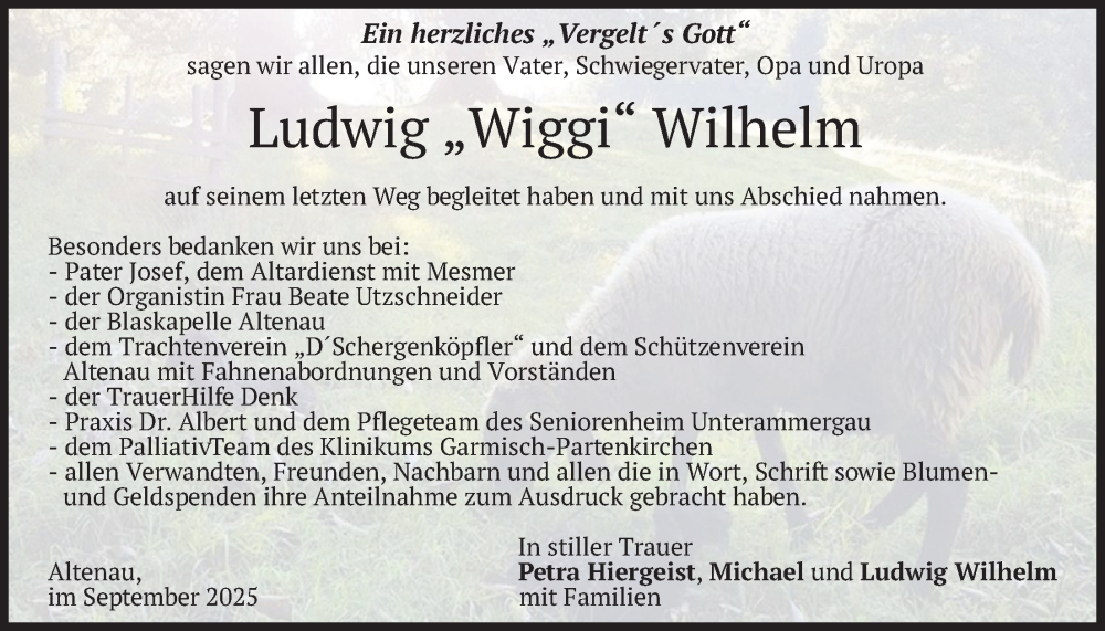  Traueranzeige für Ludwig Wilhelm vom 25.10.2025 aus merkurtz