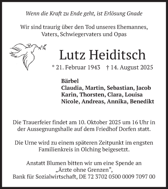 Traueranzeige von Lutz Heiditsch von merkurtz