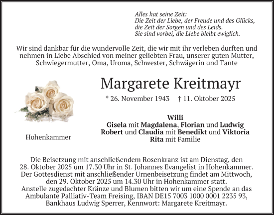 Traueranzeige von Margarete Kreitmayr von merkurtz