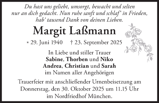 Traueranzeige von Margit Laßmann von merkurtz