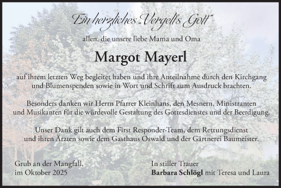 Traueranzeige von Margot Mayerl von merkurtz