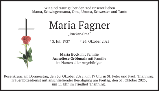 Traueranzeige von Maria Fagner von merkurtz