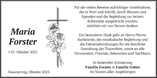 Traueranzeige von Maria Forster von merkurtz