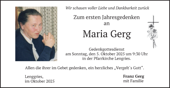 Traueranzeige von Maria Gerg von merkurtz