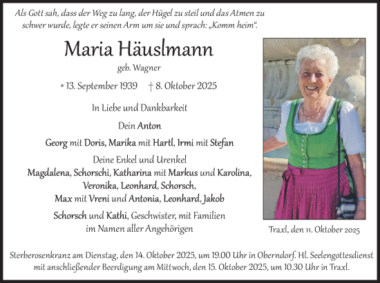Traueranzeige von Maria Häuslmann von merkurtz