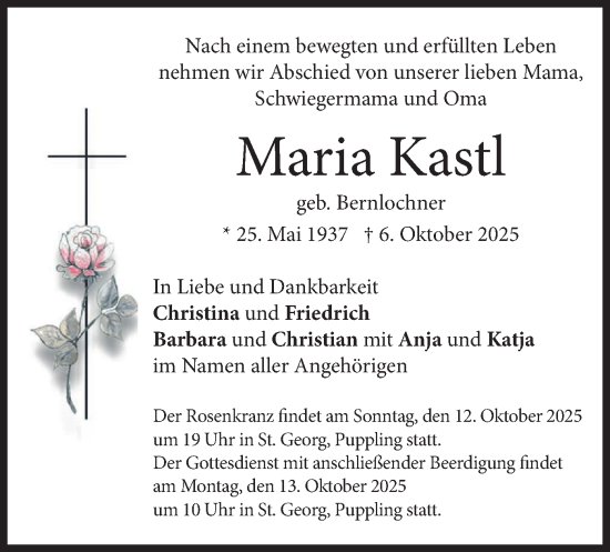 Traueranzeige von Maria Kastl von merkurtz