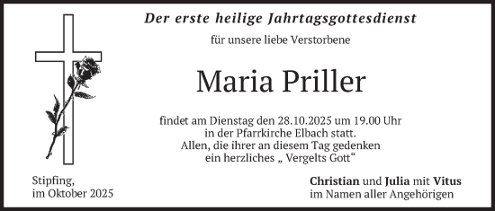 Traueranzeige von Maria Priller von merkurtz
