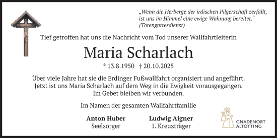 Traueranzeige von Maria Scharlach von merkurtz