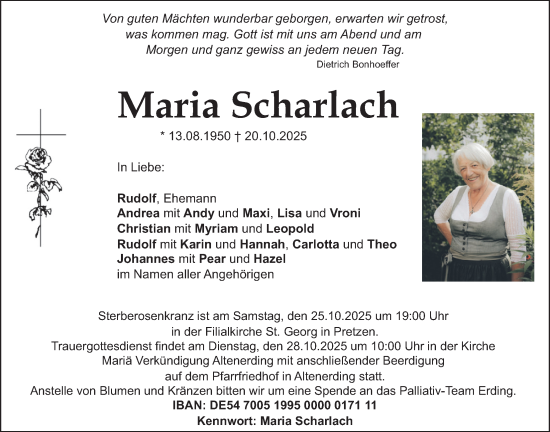 Traueranzeige von Maria Scharlach von merkurtz