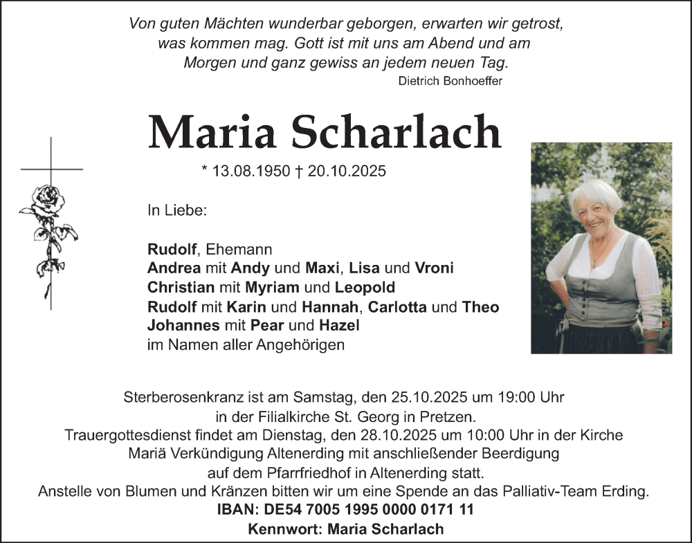  Traueranzeige für Maria Scharlach vom 25.10.2025 aus merkurtz