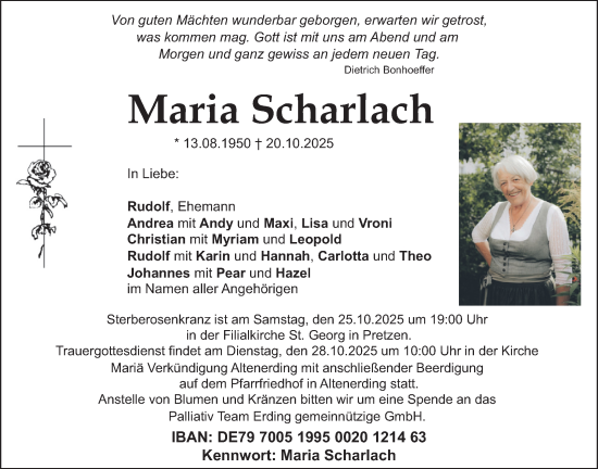 Traueranzeige von Maria Scharlach von merkurtz