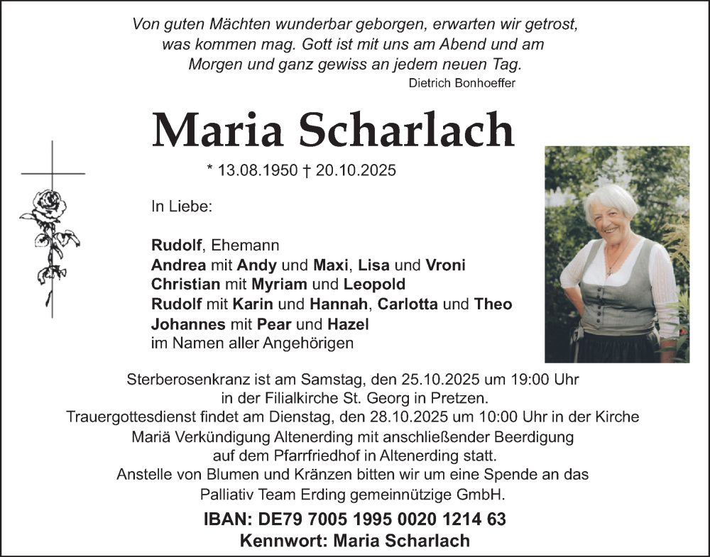  Traueranzeige für Maria Scharlach vom 28.10.2025 aus merkurtz