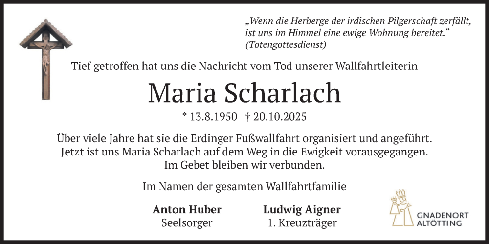  Traueranzeige für Maria Scharlach vom 25.10.2025 aus merkurtz