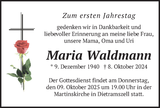 Traueranzeige von Maria Waldmann von merkurtz