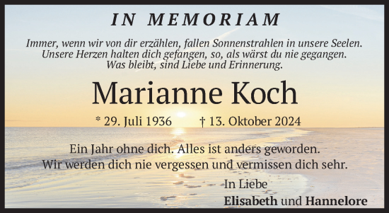 Traueranzeige von Marianne Koch von merkurtz