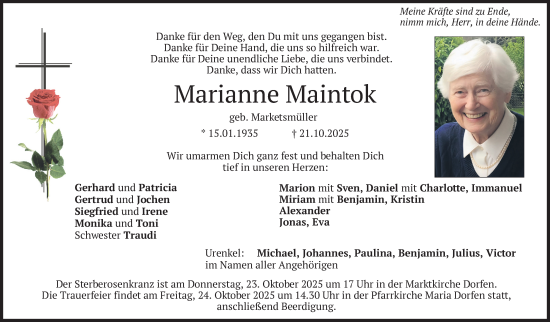 Traueranzeige von Marianne Maintok von merkurtz