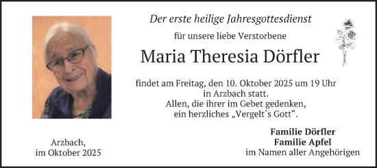 Traueranzeige von Maria Theresia Dörfler von merkurtz
