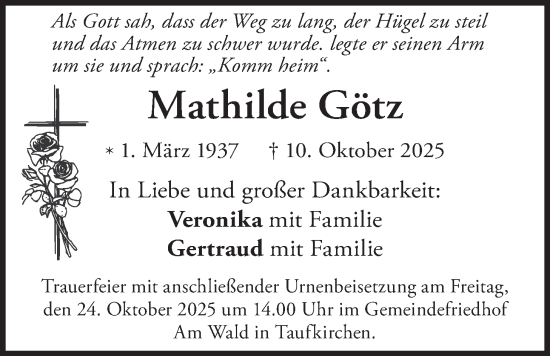 Traueranzeige von Mathilde Götz von merkurtz
