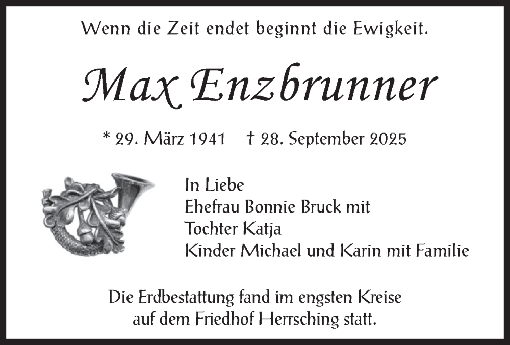  Traueranzeige für Max Enzbrunner vom 11.10.2025 aus merkurtz