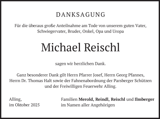 Traueranzeige von Michael Reischl von merkurtz