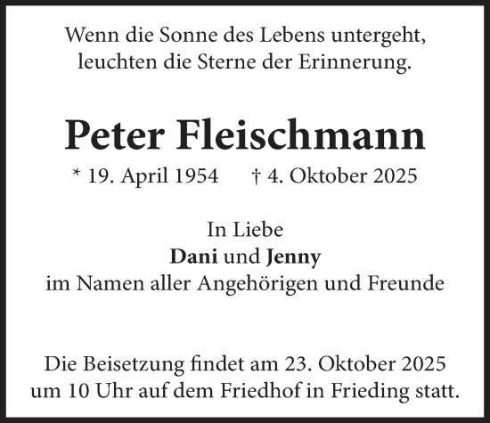 Traueranzeige von Peter Fleischmann von merkurtz
