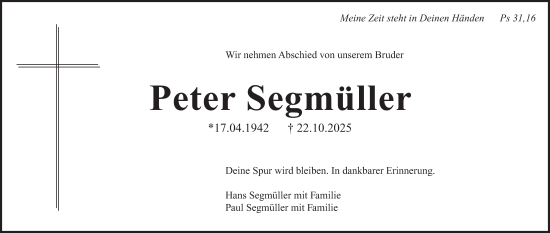 Traueranzeige von Peter Segmüller von merkurtz