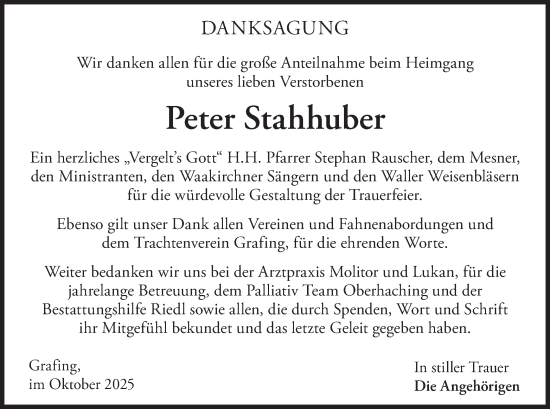 Traueranzeige von Peter Stahhuber von merkurtz