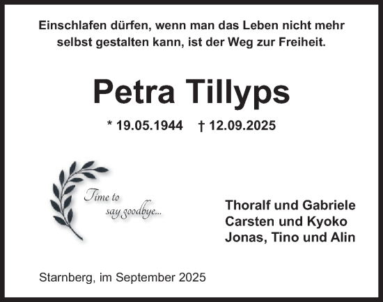 Traueranzeige von Petra Tillyps von merkurtz