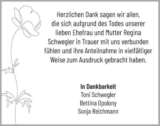 Traueranzeige von Regina Schwegler von merkurtz