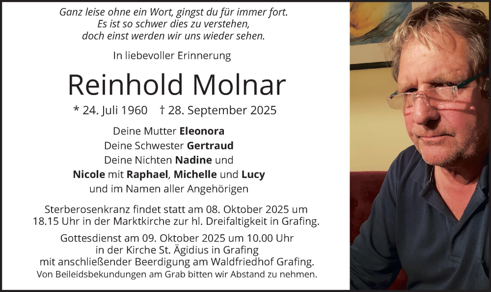  Traueranzeige für Reinhold Molnar vom 04.10.2025 aus merkurtz