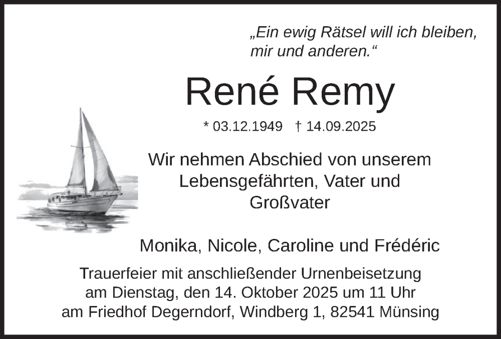  Traueranzeige für René Remy vom 11.10.2025 aus merkurtz