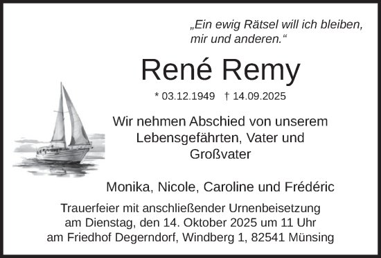Traueranzeige von René Remy von merkurtz