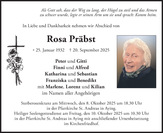 Traueranzeige von Rosa Präbst von merkurtz
