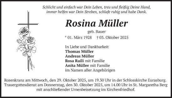 Traueranzeige von Rosina Müller von merkurtz