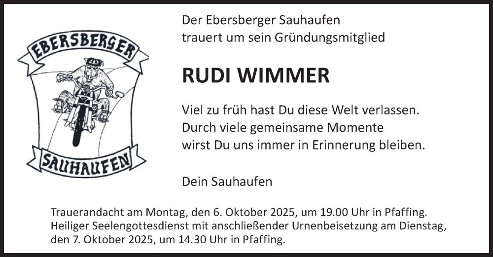  Traueranzeige für Rudi Wimmer vom 04.10.2025 aus merkurtz