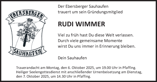 Traueranzeige von Rudi Wimmer von merkurtz