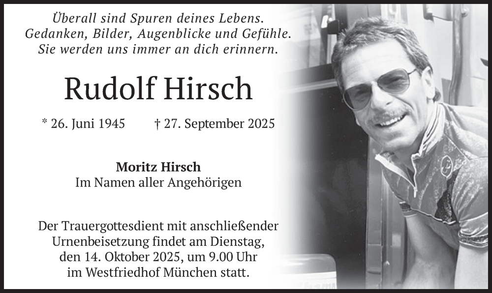  Traueranzeige für Rudolf Hirsch vom 11.10.2025 aus merkurtz