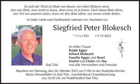 Traueranzeige von Siegfried Peter Blokesch von merkurtz