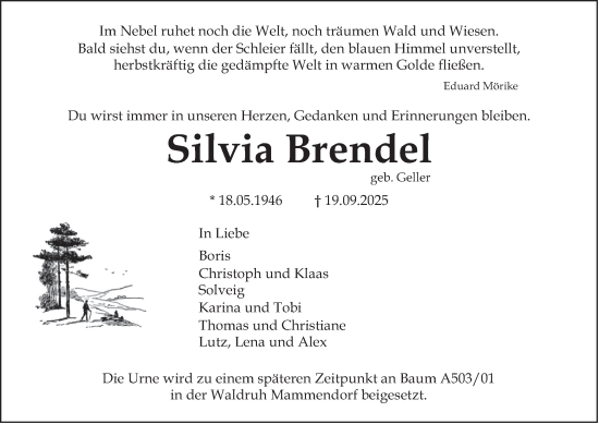 Traueranzeige von Silvia Brendel von merkurtz