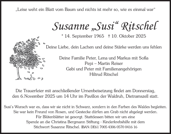 Traueranzeige von Susanne Ritschel von merkurtz