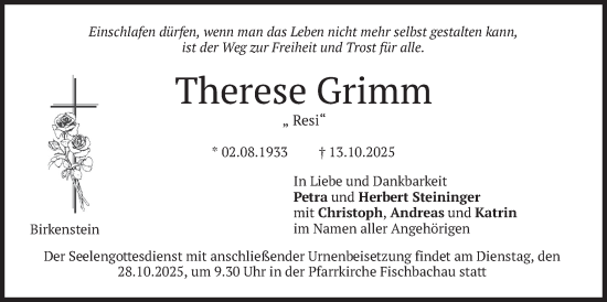 Traueranzeige von Therese Grimm von merkurtz
