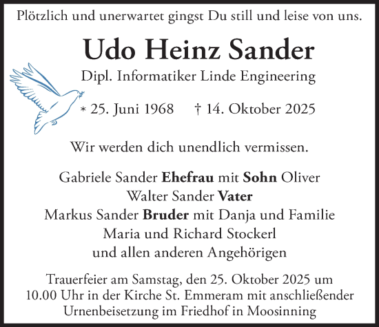 Traueranzeige von Udo Heinz Sander von merkurtz