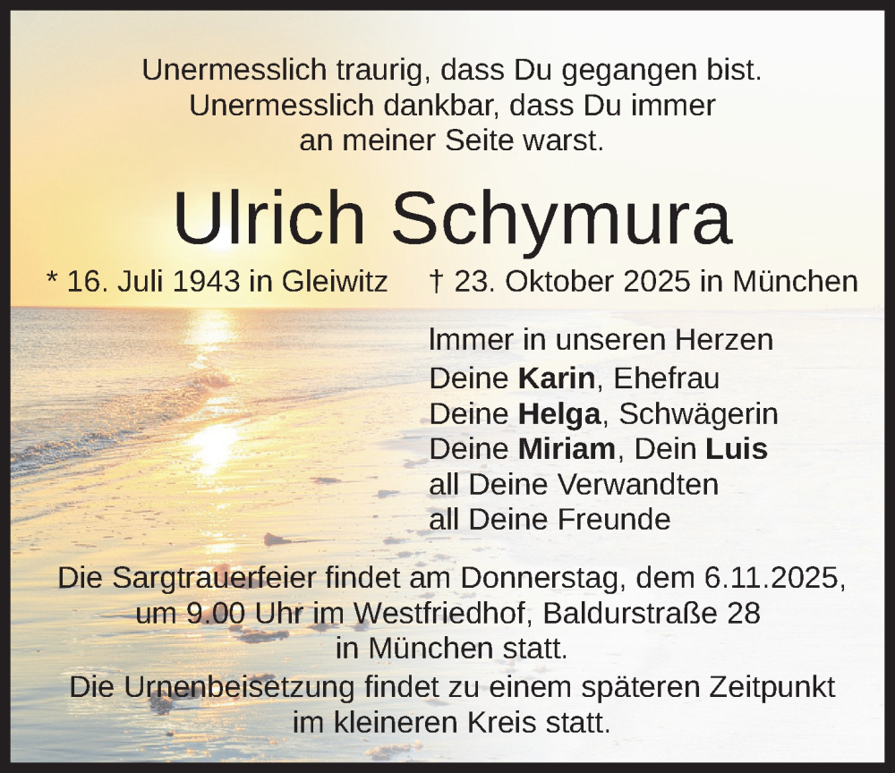  Traueranzeige für Ulrich Schymura vom 31.10.2025 aus merkurtz