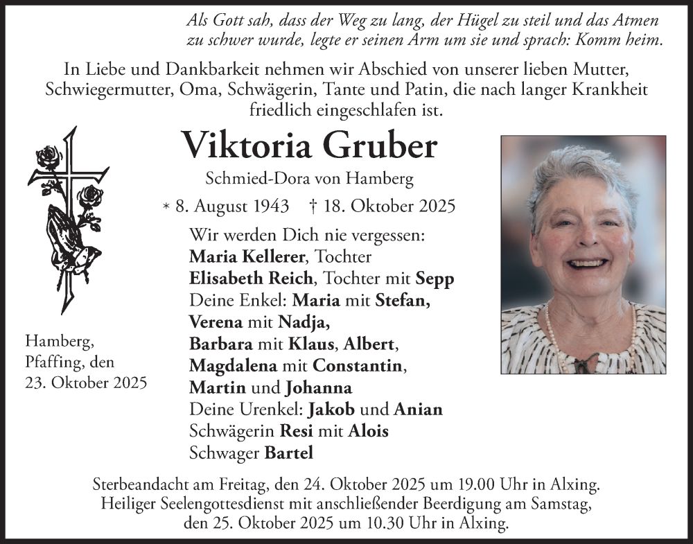  Traueranzeige für Viktoria Gruber vom 23.10.2025 aus merkurtz