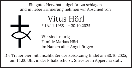 Traueranzeige von Vitus Hörl von merkurtz